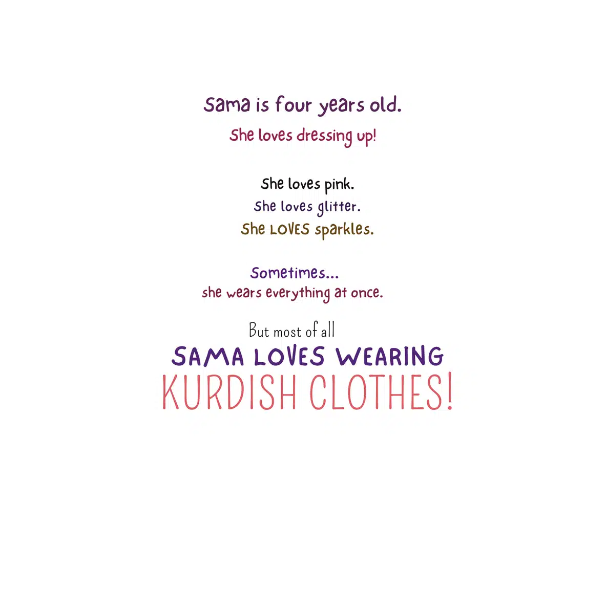 Look inside page: Sama is four years old and loves wearing Kurdish clothes