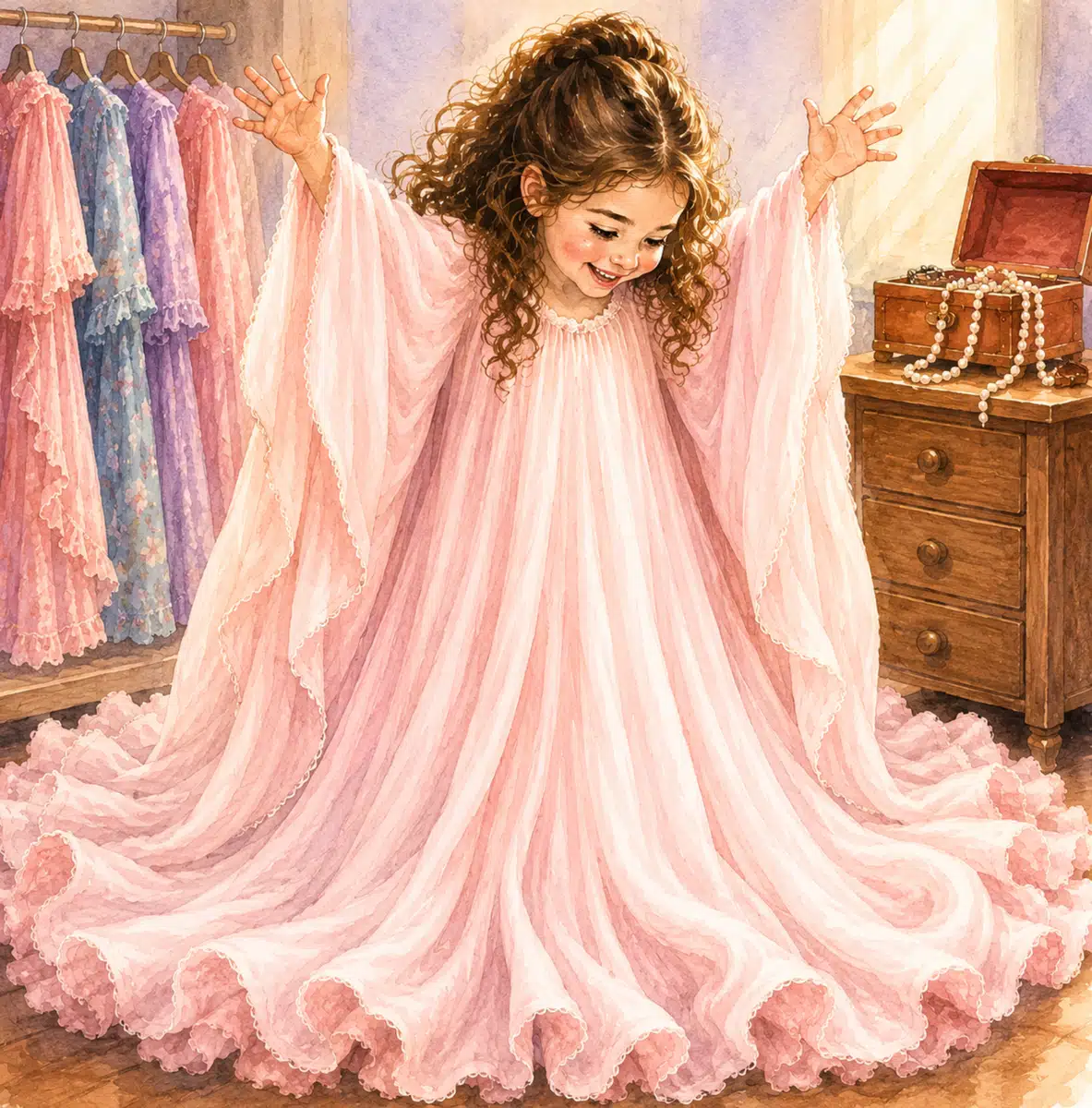 Look inside page: Sama twirling in Mama's oversized Kurdish dress