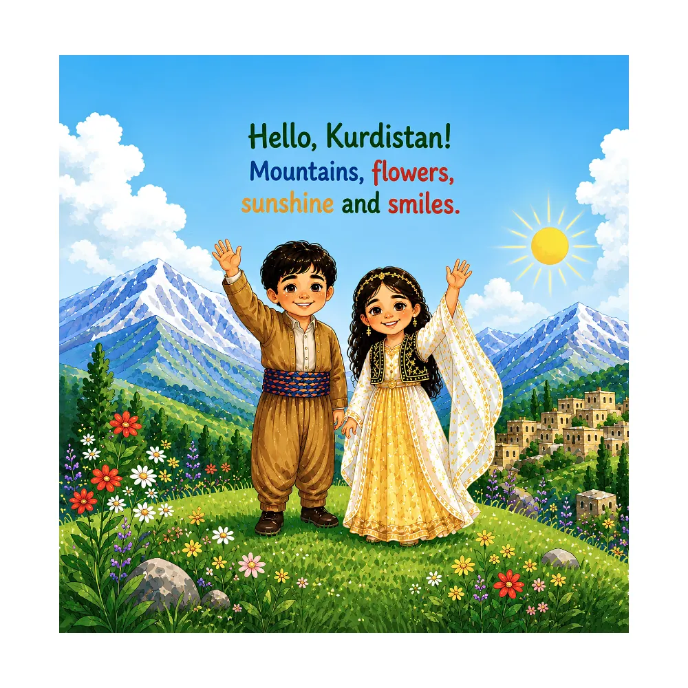 Look inside page: Hello Kurdistan mountains flowers sunshine and smiles
