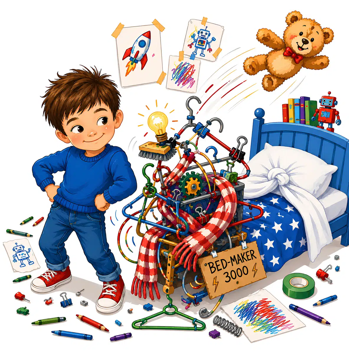 Look inside page: the Bed-Maker 3000 sending his teddy flying